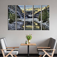 Модульна картина з 5 частин на полотні KIL Art Озеро біля підніжжя снігових гір 132x80 см (549-51) D7P5-2023