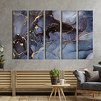 Модульная картина из 5 частей на холсте KIL Art Тёмный мрамор с золотом 132x80 см (1-51) z110-2024