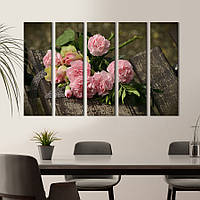 Картина на холсте KIL Art Садовые розовые розы на деревянной лавочке 132x80 см (985-51) z111-2024