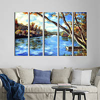 Модульна картина з 5 частин на полотні KIL Art Живописний пейзаж із річкою 132x80 см (561-51) D7P5-2023
