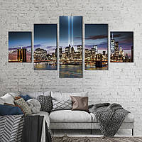 Модульная картина из 5 частей на холсте KIL Art Два луча света над Нью-Йорком 187x94 см (348-52) z110-2024