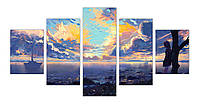 Картина из 5 частей на холсте KIL Art Морской аниме пейзаж 162x80 см (m52_L_1) z110-2024
