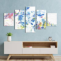 Модульна картина з 5 частин на полотні KIL Art Абстрактичне біле полотно з різнобарвними фарбами 162x80 см