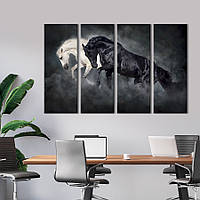 Модульная картина на холсте KIL Art полиптих Прекрасные белая и чёрная лошади 149x93 см (201-41) z110-2024