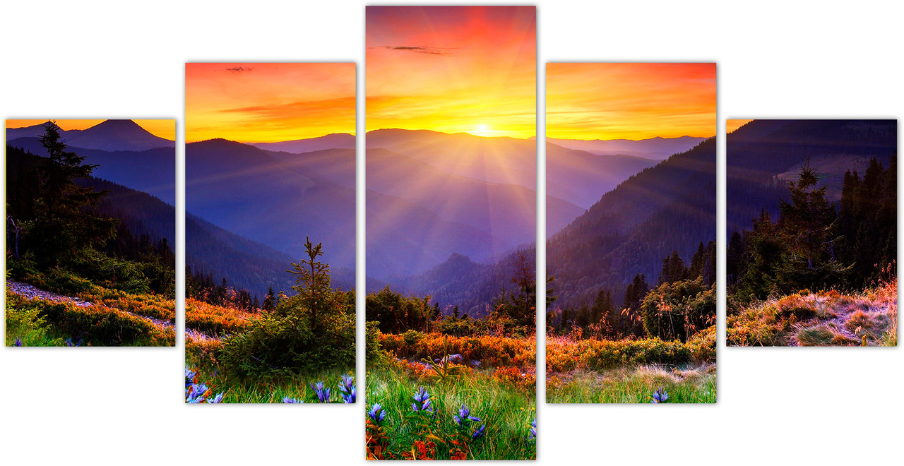 Картина з 5 частин на полотні KIL Art Барвистий пейзаж лісових гір і захід сонця 162x80 см (m52_L_40)