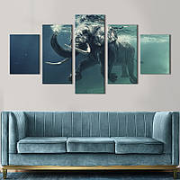 Модульна картина з 5 частин на полотні KIL Art Слон у морській пучині 187x94 см (155-52) D7P5-2023