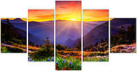 Картина з 5 частин на полотні KIL Art Барвистий пейзаж лісових гір і захід сонця 187x94 см (m52_XL_40)