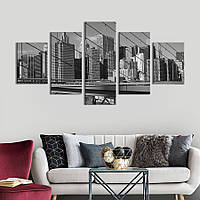 Модульная картина из 5 частей на холсте KIL Art Чёрно-белые высотки Манхэттена 162x80 см (382-52) z110-2024