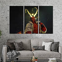 Модульная картина на холсте KIL Art триптих Хеллбой с огненной короной 156x100 см (1486-31) z111-2024