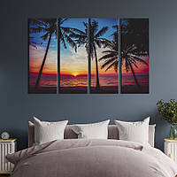 Модульная картина из 4 частей на холсте KIL Art Пурпурный закат на райском берегу 149x93 см (429-41) z110-2024