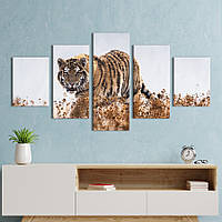 Модульная картина из 5 частей на холсте KIL Art Крадущийся в цветах тигр 162x80 см (183-52) z110-2024