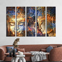 Модульная картина из 5 частей на холсте KIL Art Звездное сияние на портрете Будды 132x80 см (83-51) z110-2024