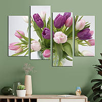 Картина на холсте KIL Art Прекрасные тюльпаны в прозрачной вазе 129x90 см (1002-42) z110-2024