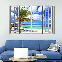 Модульная картина из 4 частей на холсте KIL Art Вид с окна на пляж 149x93 см (443-41) z110-2024