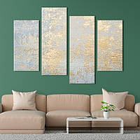 Модульная картина из 4 частей на холсте KIL Art Голубое полотно в золотой блестящей краске 129x90 см (28-42)