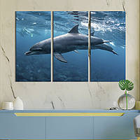 Модульная картина на холсте KIL Art триптих Дельфины в морской пучине 156x100 см (205-31) z111-2024