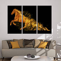 Модульна картина на полотні KIL Art триптих міфічний вогненний кінь 128x81 см (208-31) D7P5-2023