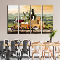Модульна картина з 4 частин на полотні KIL Art Червоне сухе вино та різні сири 209x133 см (304-41) D7P5-2023