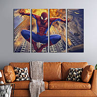 Модульная картина из 4 частей на холсте KIL Art Человек-паук на фоне взрывающегося здания 149x93 см (744-41)