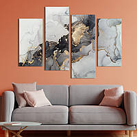 Модульная картина из 4 частей на холсте KIL Art Мрамор с тёмным и золотым узором 149x106 см (52-42) z110-2024
