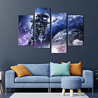 Модульная картина из 4 частей на холсте KIL Art Астронавт в сказочном космосе 129x90 см (524-42) z110-2024