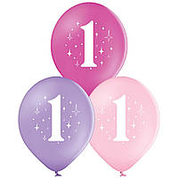Воздушные шарики Цифра 1 для девочки (30 см) пастель разноцветные