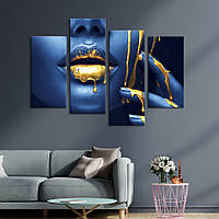 Модульна картина з 4 частин на полотні KIL Art Дівчина із синьою шкірою в золоті 129x90 см (530-42) D7P5-2023