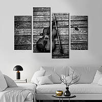 Модульная картина из 4 частей на холсте KIL Art Чёрная скрипка и смычок 149x106 см (538-42) z110-2024