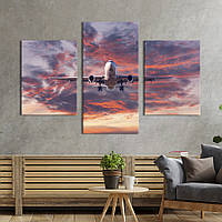Картина из трех панелей KIL Art Самолёт Boeing перед посадкой 141x90 см (1344-32) z111-2024