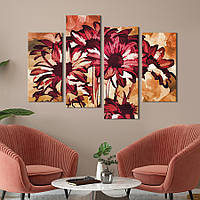 Картина на холсте KIL Art Бордовые акриловые цветы 129x90 см (768-42) z110-2024
