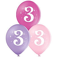 Воздушные шарики Цифра 3 для девочки (30 см) пастель разноцветные