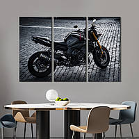 Модульная картина на холсте из 3 частей KIL Art триптих Стильный мотоцикл Yamaha FZ1 128x81 см (1379-31)