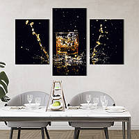 Картина на холсте KIL Art для интерьера в гостиную Брызги виски на чёрном фоне 141x90 см (293-32) z110-2024