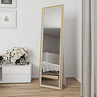 Напольное зеркало в ванную комнату 170х50 Black Mirror в белой раме с патиной золота