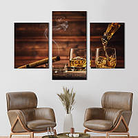 Картина на холсте KIL Art для интерьера в гостиную Ароматная сигара и крепкий виски 141x90 см (303-32)