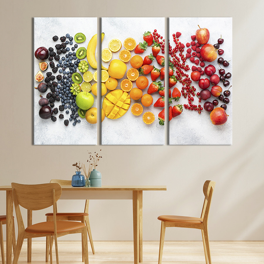 Модульна картина триптих на полотні KIL Art Свіжі фрукти та ягоди 128x81 см (309-31) D7P5-2023