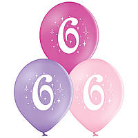 Латексные шарики Цифра 6 для девочки (30 см) пастель разноцветные