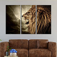 Модульная картина на холсте KIL Art триптих Рык льва 156x100 см (142-31) z110-2024
