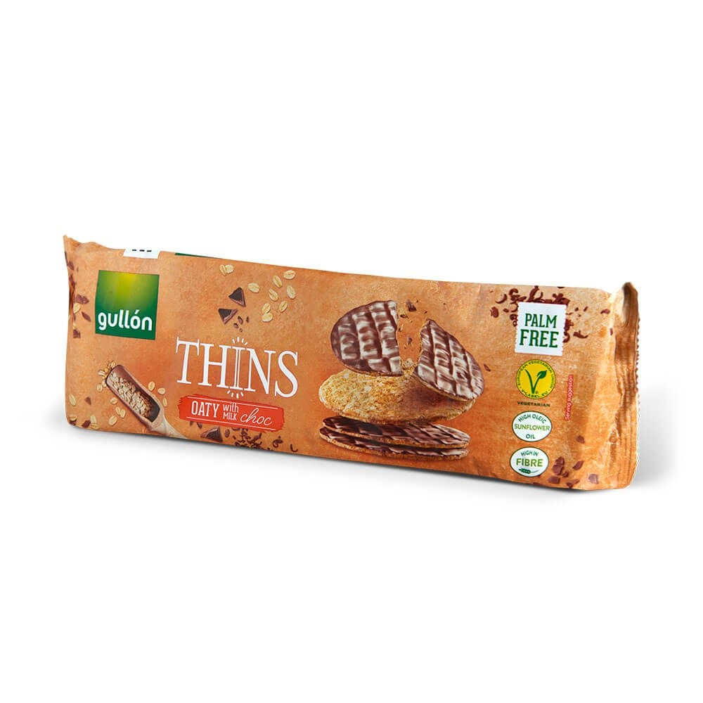 Печиво Gullon Thins Choco Вівсяне з Молочним Шоколадом без Пальми 150 г Іспанія