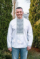 Рубашка-вышиванка мужская, льняная, белая, топ, вышиванки для мужчин льон Крохатушка