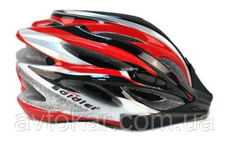 Шолом велосипедний із козирком Червоно-сріблястий ORG, фото 1