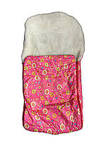Конверт для санок, зі штучної овчини, на дві змійки Рожевий Квітка ORG