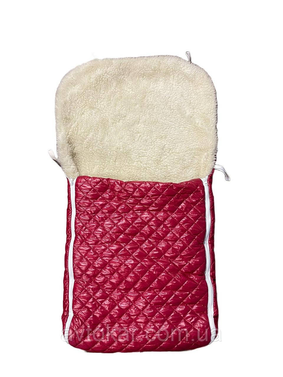 Конверт/чохол для санок, зі штучної овчини, на дві блискавки, із затяжками Яскраво-червоний ORG, фото 1