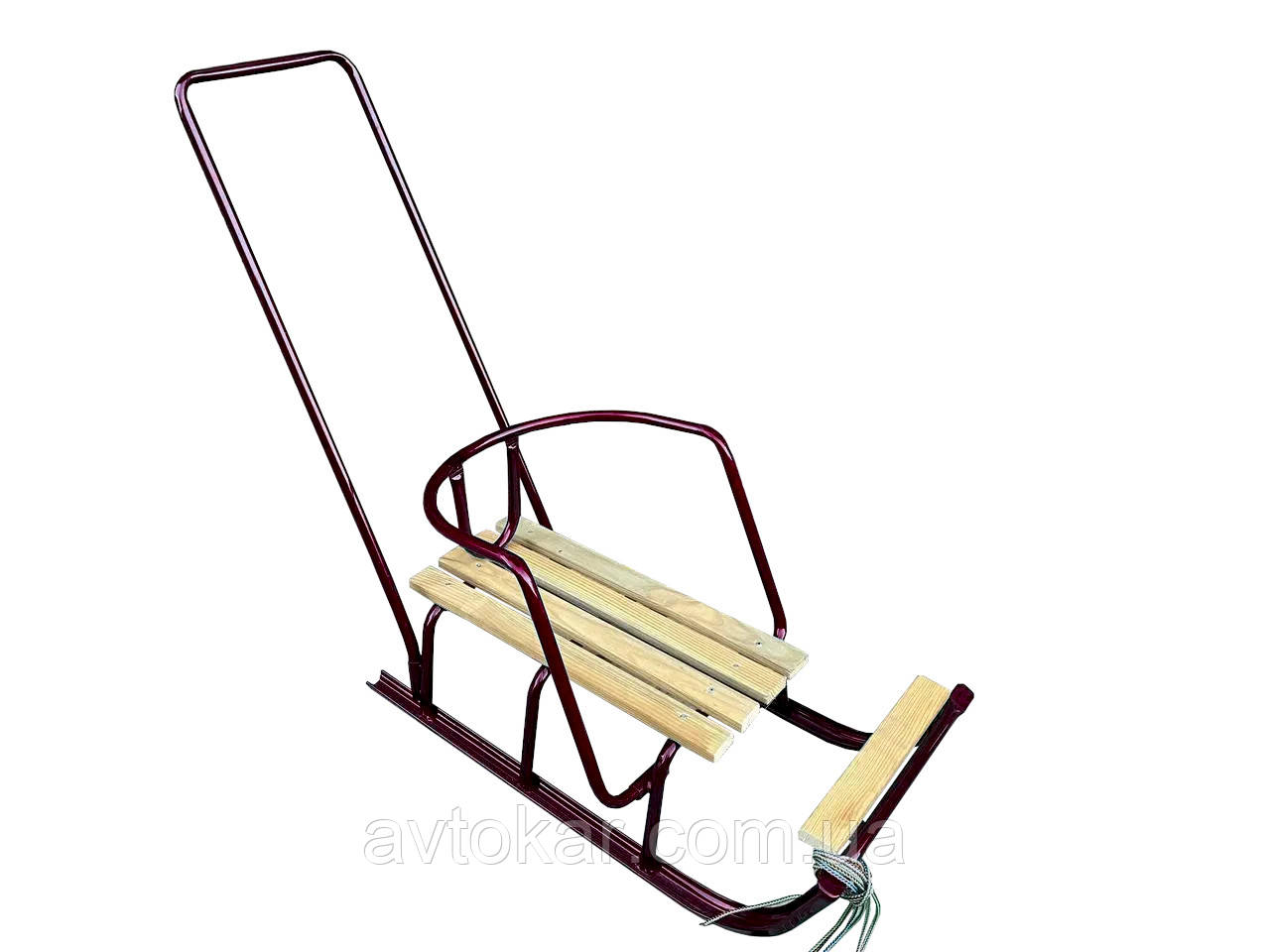 Дитячі санки "Барани" зі знімною спинкою й ручкою штовхачем Бордові ORG, фото 1