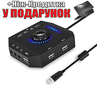 Зовнішня звукова USB карта Phoinikas T10 з USB хабом Чорний