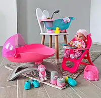 Большой набор Пупс с ванночкой, стульчик, кроватка и аксессуарами, кукла малыш, новорожденный 24924