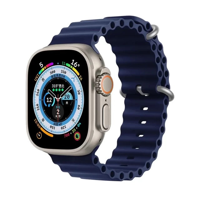 Силіконовий рифлений ремінець Ocean для Apple Watch 42/44/45/49 mm Синій, фото 1