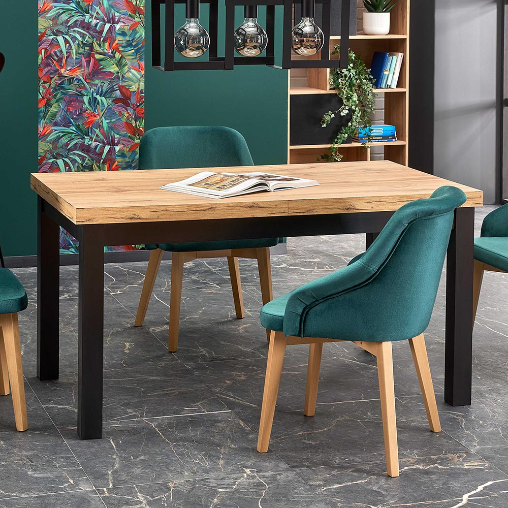 Стіл на кухню розсувний дуб крафт Tiago 140-220х80 см на чорних ніжках, фото 1