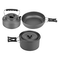 Туристический набор посуды для пикника (каструля, сковородка, чайник) Steel Set GL-C31