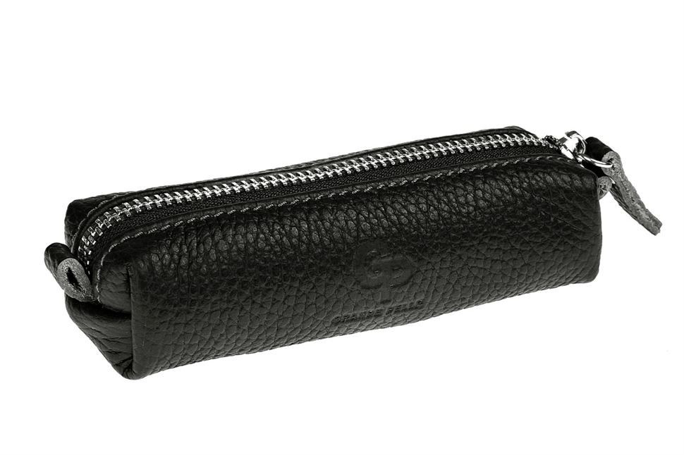 Шкіряний чохол для ключів на блискавці ключниця чорного кольору Grande Pelle з натуральної шкіри